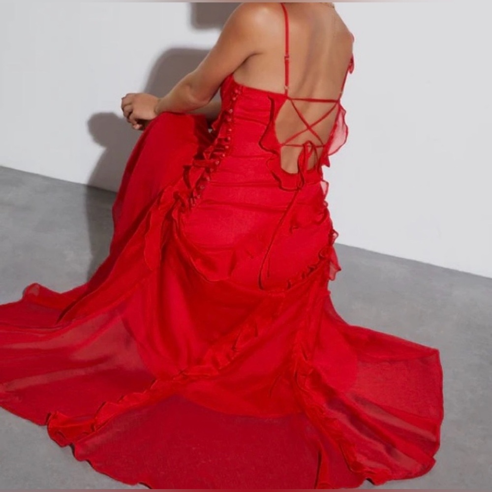 VICI Red High-Low Ruffle Slip Dress - Picture 3 of 6
